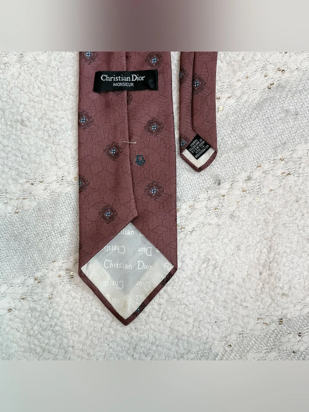 Christian Dior tie maroon, blue, red and white silk blend neck tie
